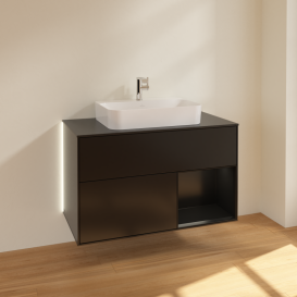 Тумба под раковину Villeroy & Boch Finion 100х50,1 см с подсветкой МДФ черный матовый лак/стекло черное матовое G372PDPD