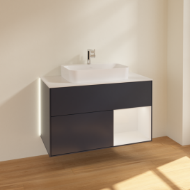 Тумба под раковину Villeroy & Boch Finion 100х50,1 см с подсветкой МДФ темно-синий матовый лак/стекло белое матовое G371GFHG