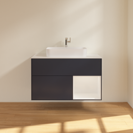 Тумба под раковину Villeroy & Boch Finion 100х50,1 см с подсветкой МДФ темно-синий матовый лак/стекло белое матовое G371GFHG