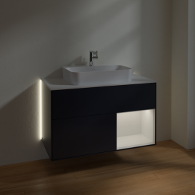 Тумба под раковину Villeroy & Boch Finion 100х50,1 см с подсветкой МДФ темно-синий матовый лак/стекло белое матовое G371GFHG