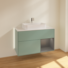 Тумба под раковину Villeroy & Boch Finion 100х50,1 см с подсветкой МДФ оливковый матовый лак/стекло белое матовое G371GKGM