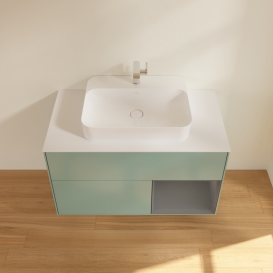 Тумба под раковину Villeroy & Boch Finion 100х50,1 см с подсветкой МДФ оливковый матовый лак/стекло белое матовое G371GKGM