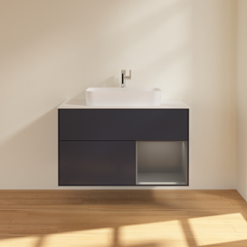 Тумба под раковину Villeroy & Boch Finion 100х50,1 см с подсветкой МДФ темно-синий матовый лак/стекло белое матовое G371GKHG