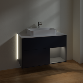Тумба под раковину Villeroy & Boch Finion 100х50,1 см с подсветкой МДФ темно-синий матовый лак/стекло белое матовое G371GKHG