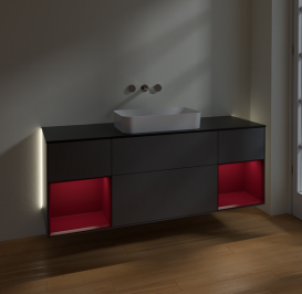 Тумба под раковину Villeroy & Boch Finion 160х50,1 см с подсветкой МДФ антрацит матовый лак/стекло черное матовое G742HBGK