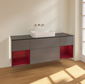 Тумба под раковину Villeroy & Boch Finion 160х50,1 см с подсветкой МДФ антрацит матовый лак/стекло черное матовое G742HBGK