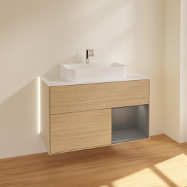 Тумба під раковину Villeroy & Boch Finion 100х50,1 см із підсвічуванням МДФ шпон дуба/скло біле матове G371GKPC