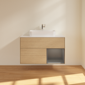 Тумба під раковину Villeroy & Boch Finion 100х50,1 см із підсвічуванням МДФ шпон дуба/скло біле матове G371GKPC