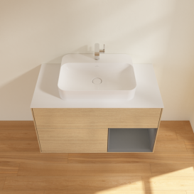 Тумба під раковину Villeroy & Boch Finion 100х50,1 см із підсвічуванням МДФ шпон дуба/скло біле матове G371GKPC