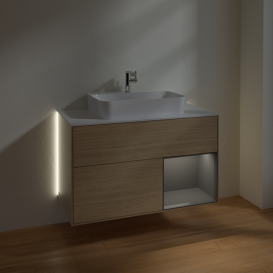 Тумба під раковину Villeroy & Boch Finion 100х50,1 см із підсвічуванням МДФ шпон дуба/скло біле матове G371GKPC