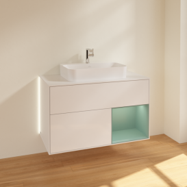 Тумба под раковину Villeroy & Boch Finion 100х50,1 см с подсветкой МДФ глянцевый белый лак/стекло белое матовое G371GMGF