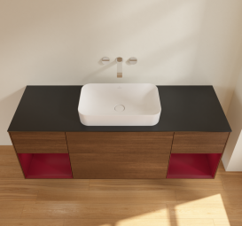 Тумба под раковину Villeroy & Boch Finion 160х50,1 см с подсветкой МДФ шпон грецкого ореха/стекло черное матовое G742HBGN