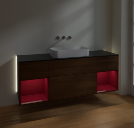 Тумба под раковину Villeroy & Boch Finion 160х50,1 см с подсветкой МДФ шпон грецкого ореха/стекло черное матовое G742HBGN