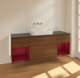 Тумба под раковину Villeroy & Boch Finion 160х50,1 см с подсветкой МДФ шпон грецкого ореха/стекло черное матовое G742HBGN