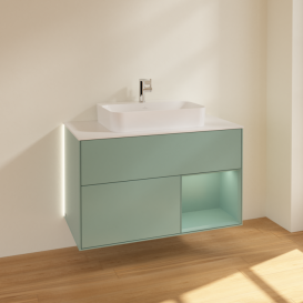 Тумба под раковину Villeroy & Boch Finion 100х50,1 см с подсветкой МДФ оливковый матовый лак/стекло белое матовое G371GMGM