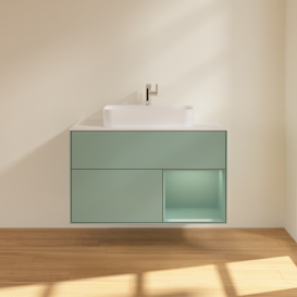 Тумба под раковину Villeroy & Boch Finion 100х50,1 см с подсветкой МДФ оливковый матовый лак/стекло белое матовое G371GMGM