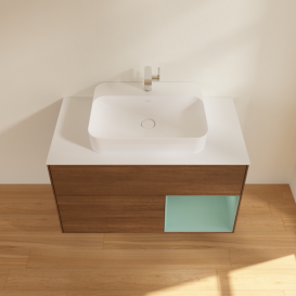 Тумба под раковину Villeroy & Boch Finion 100х50,1 см с подсветкой МДФ шпон грецкого ореха/стекло белое матовое G371GMGN