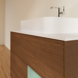 Тумба под раковину Villeroy & Boch Finion 100х50,1 см с подсветкой МДФ шпон грецкого ореха/стекло белое матовое G371GMGN