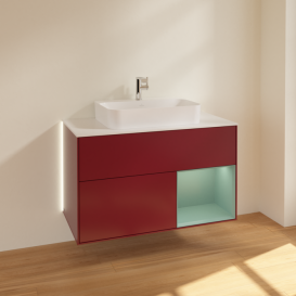 Тумба под раковину Villeroy & Boch Finion 100х50,1 см с подсветкой МДФ пион матовый лак/стекло белое матовое G371GMHB