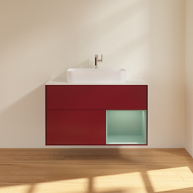 Тумба под раковину Villeroy & Boch Finion 100х50,1 см с подсветкой МДФ пион матовый лак/стекло белое матовое G371GMHB