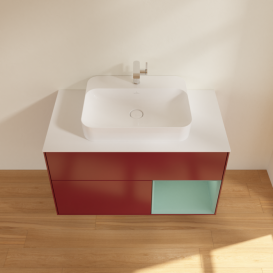 Тумба под раковину Villeroy & Boch Finion 100х50,1 см с подсветкой МДФ пион матовый лак/стекло белое матовое G371GMHB