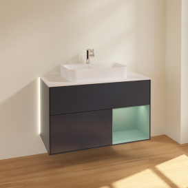 Тумба под раковину Villeroy & Boch Finion 100х50,1 см с подсветкой МДФ темно-синий матовый лак/стекло белое матовое G371GMHG