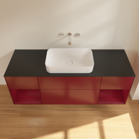 Тумба под раковину Villeroy & Boch Finion 160х50,1 см с подсветкой МДФ пион матовый лак/стекло черное матовое G742HBHB