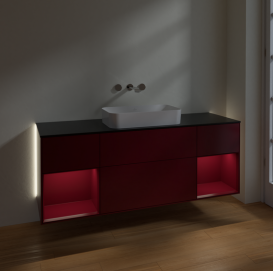 Тумба под раковину Villeroy & Boch Finion 160х50,1 см с подсветкой МДФ пион матовый лак/стекло черное матовое G742HBHB