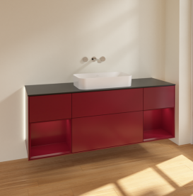 Тумба под раковину Villeroy & Boch Finion 160х50,1 см с подсветкой МДФ пион матовый лак/стекло черное матовое G742HBHB