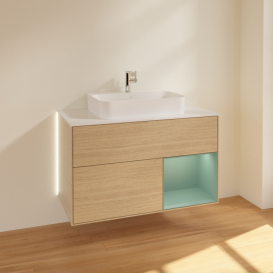 Тумба под раковину Villeroy & Boch Finion 100х50,1 см с подсветкой МДФ шпон дуба/стекло белое матовое G371GMPC