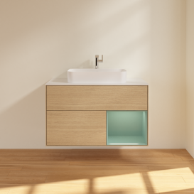 Тумба под раковину Villeroy & Boch Finion 100х50,1 см с подсветкой МДФ шпон дуба/стекло белое матовое G371GMPC