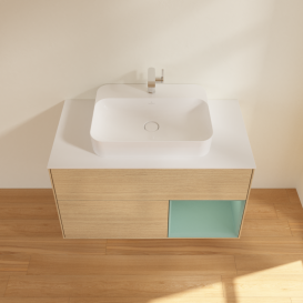 Тумба под раковину Villeroy & Boch Finion 100х50,1 см с подсветкой МДФ шпон дуба/стекло белое матовое G371GMPC