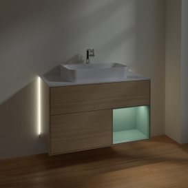 Тумба под раковину Villeroy & Boch Finion 100х50,1 см с подсветкой МДФ шпон дуба/стекло белое матовое G371GMPC