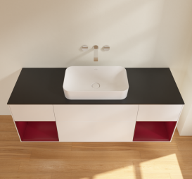 Тумба под раковину Villeroy & Boch Finion 160х50,1 см с подсветкой МДФ белый матовый лак/стекло черное матовое G742HBMT