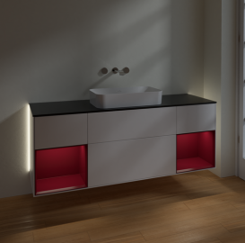 Тумба под раковину Villeroy & Boch Finion 160х50,1 см с подсветкой МДФ белый матовый лак/стекло черное матовое G742HBMT