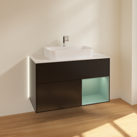 Тумба под раковину Villeroy & Boch Finion 100х50,1 см с подсветкой МДФ черный матовый лак/стекло белое матовое G371GMPD