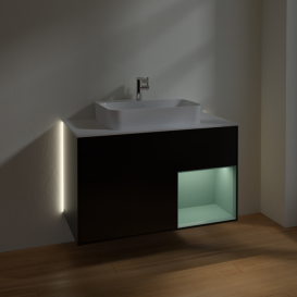 Тумба под раковину Villeroy & Boch Finion 100х50,1 см с подсветкой МДФ черный матовый лак/стекло белое матовое G371GMPD