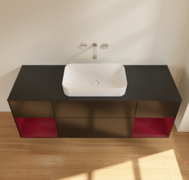 Тумба под раковину Villeroy & Boch Finion 160х50,1 см с подсветкой МДФ черный матовый лак/стекло черное матовое G742HBPD