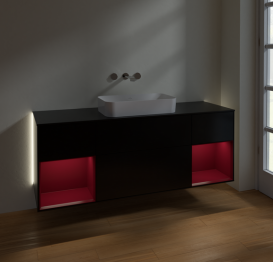 Тумба под раковину Villeroy & Boch Finion 160х50,1 см с подсветкой МДФ черный матовый лак/стекло черное матовое G742HBPD