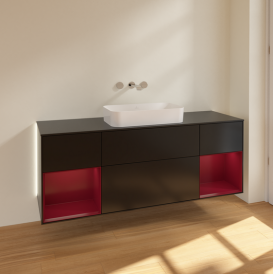 Тумба под раковину Villeroy & Boch Finion 160х50,1 см с подсветкой МДФ черный матовый лак/стекло черное матовое G742HBPD