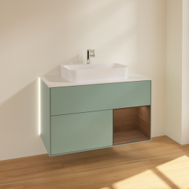 Тумба под раковину Villeroy & Boch Finion 100х50,1 см с подсветкой МДФ оливковый матовый лак/стекло белое матовое G371GNGM