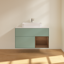 Тумба под раковину Villeroy & Boch Finion 100х50,1 см с подсветкой МДФ оливковый матовый лак/стекло белое матовое G371GNGM