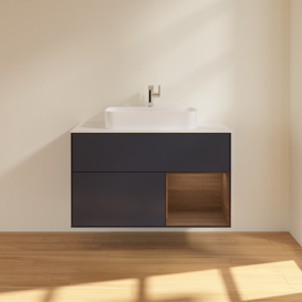 Тумба под раковину Villeroy & Boch Finion 100х50,1 см с подсветкой МДФ темно-синий матовый лак/стекло белое матовое G371GNHG