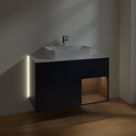 Тумба под раковину Villeroy & Boch Finion 100х50,1 см с подсветкой МДФ темно-синий матовый лак/стекло белое матовое G371GNHG