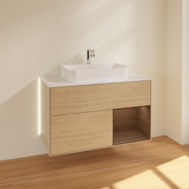 Тумба под раковину Villeroy & Boch Finion 100х50,1 см с подсветкой МДФ шпон дуба/стекло белое матовое G371GNPC