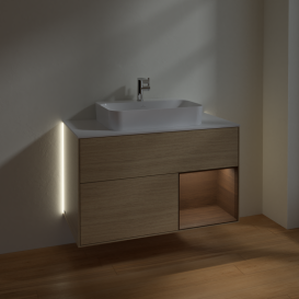 Тумба под раковину Villeroy & Boch Finion 100х50,1 см с подсветкой МДФ шпон дуба/стекло белое матовое G371GNPC