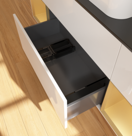 Тумба под раковину Villeroy & Boch Finion 160х50,1 см с подсветкой МДФ глянцевый белый лак/стекло черное матовое G742HFGF