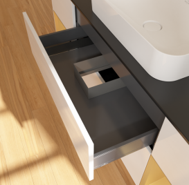 Тумба под раковину Villeroy & Boch Finion 160х50,1 см с подсветкой МДФ глянцевый белый лак/стекло черное матовое G742HFGF