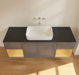 Тумба под раковину Villeroy & Boch Finion 160х50,1 см с подсветкой МДФ антрацит матовый лак/стекло черное матовое G742HFGK