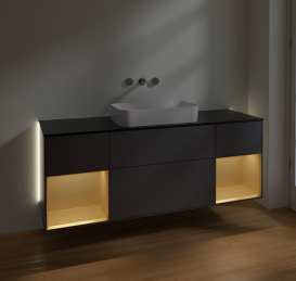 Тумба под раковину Villeroy & Boch Finion 160х50,1 см с подсветкой МДФ антрацит матовый лак/стекло черное матовое G742HFGK